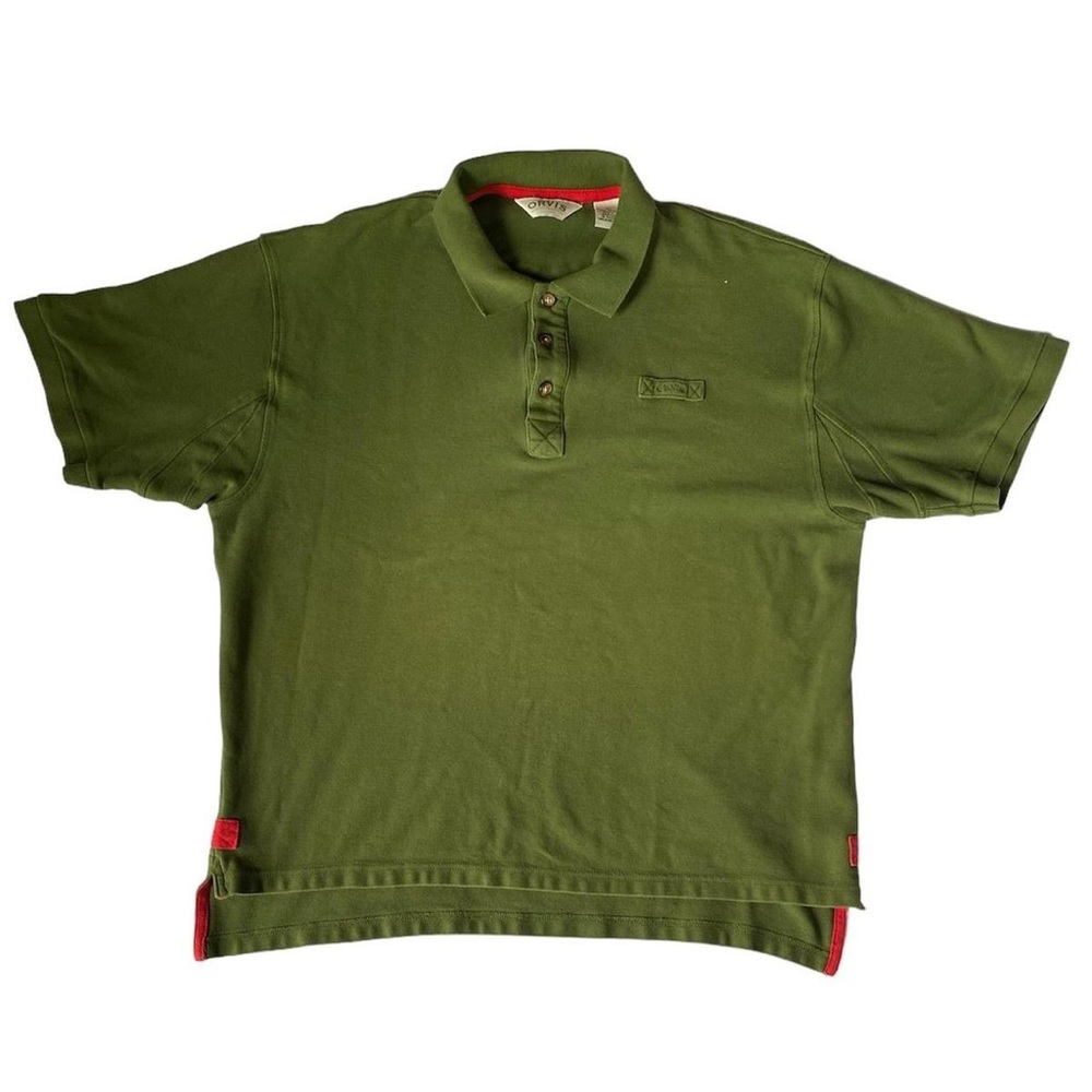 Orvis Olive Green Short Sleeve Golf Quarter Button Knit Polo Size XL